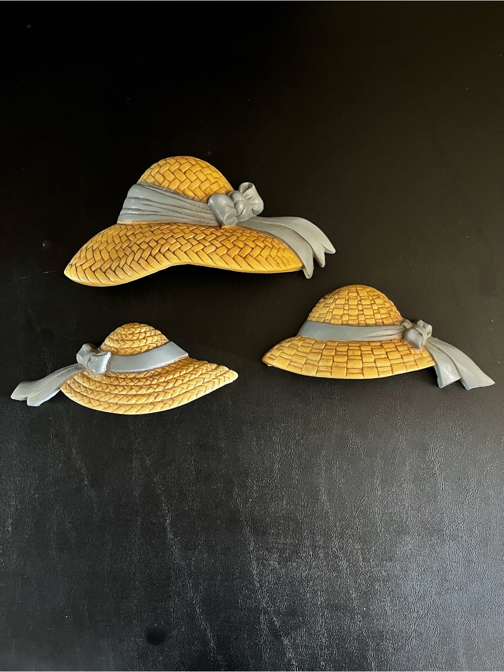 Vintage set of 3 Decorative Straw Hats Wall Hanging Decor